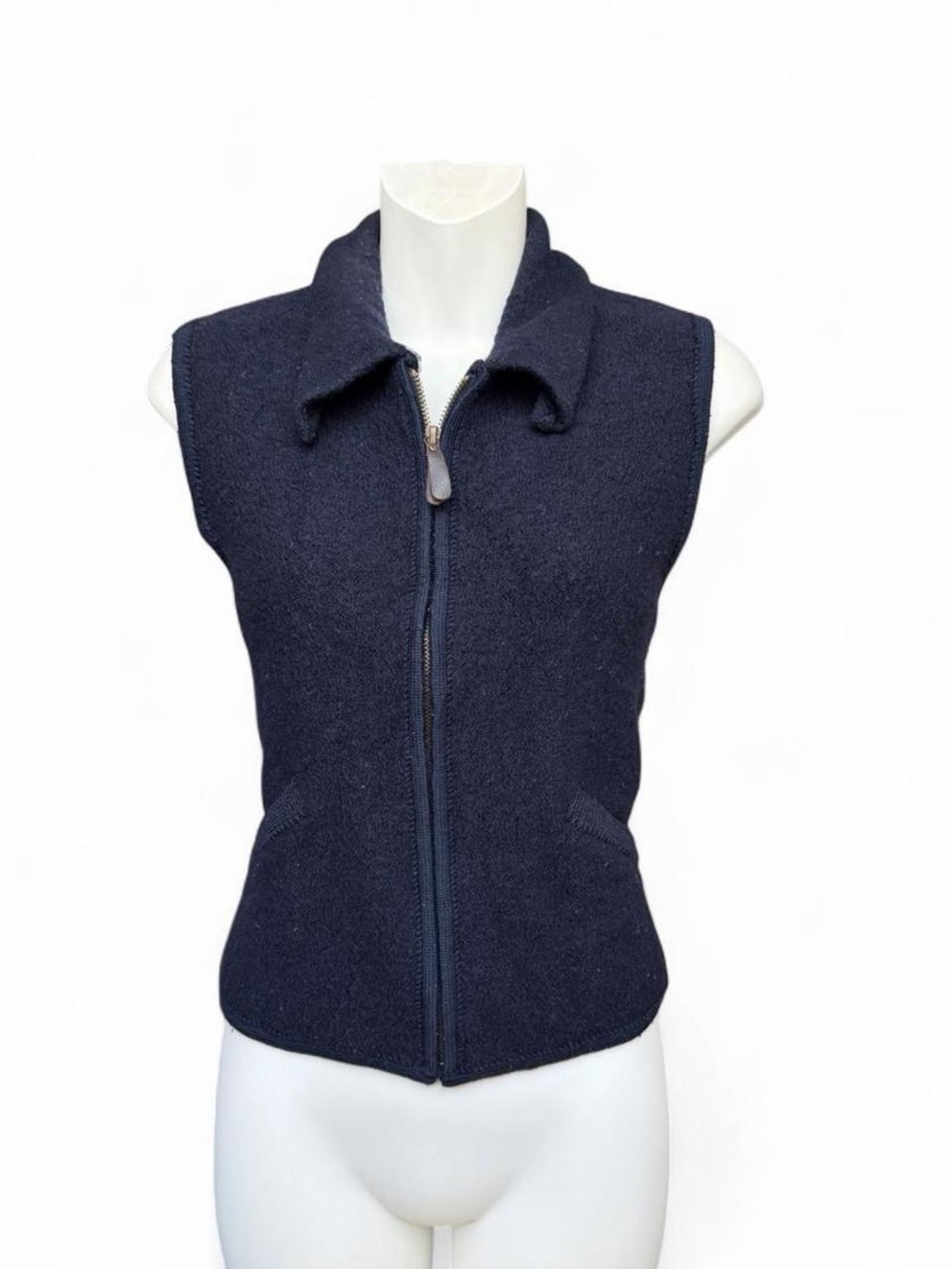 The Limited Navy Sleeveless Wool Zip-Up Vest